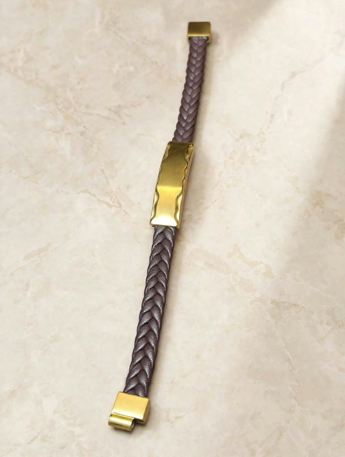 Braided Leather Bracelet With Center Plate