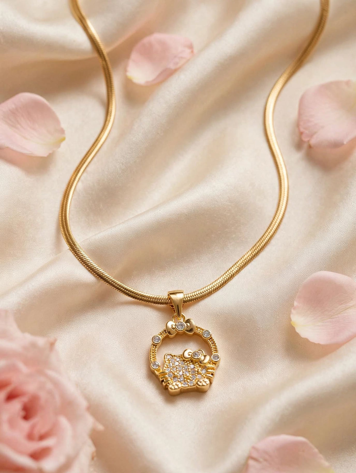 Golden Full Crystal Kitty Necklace