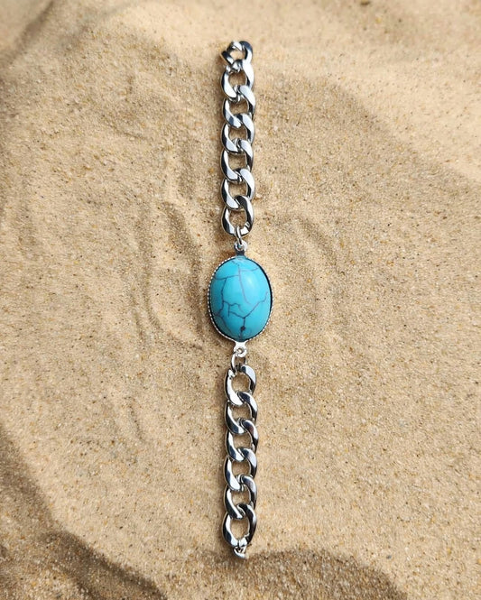 Turquoise Stone Cuban Chain Bracelet | Feroza Bracelet For Men & Women