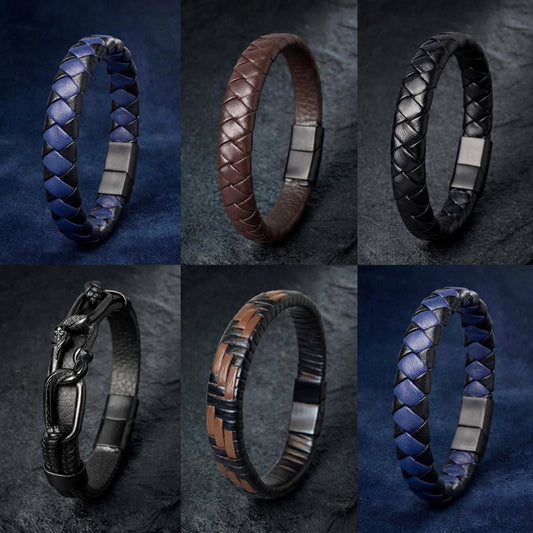 Premium Braided Leather Bracelet Magnetic Stainless Steel Clasp