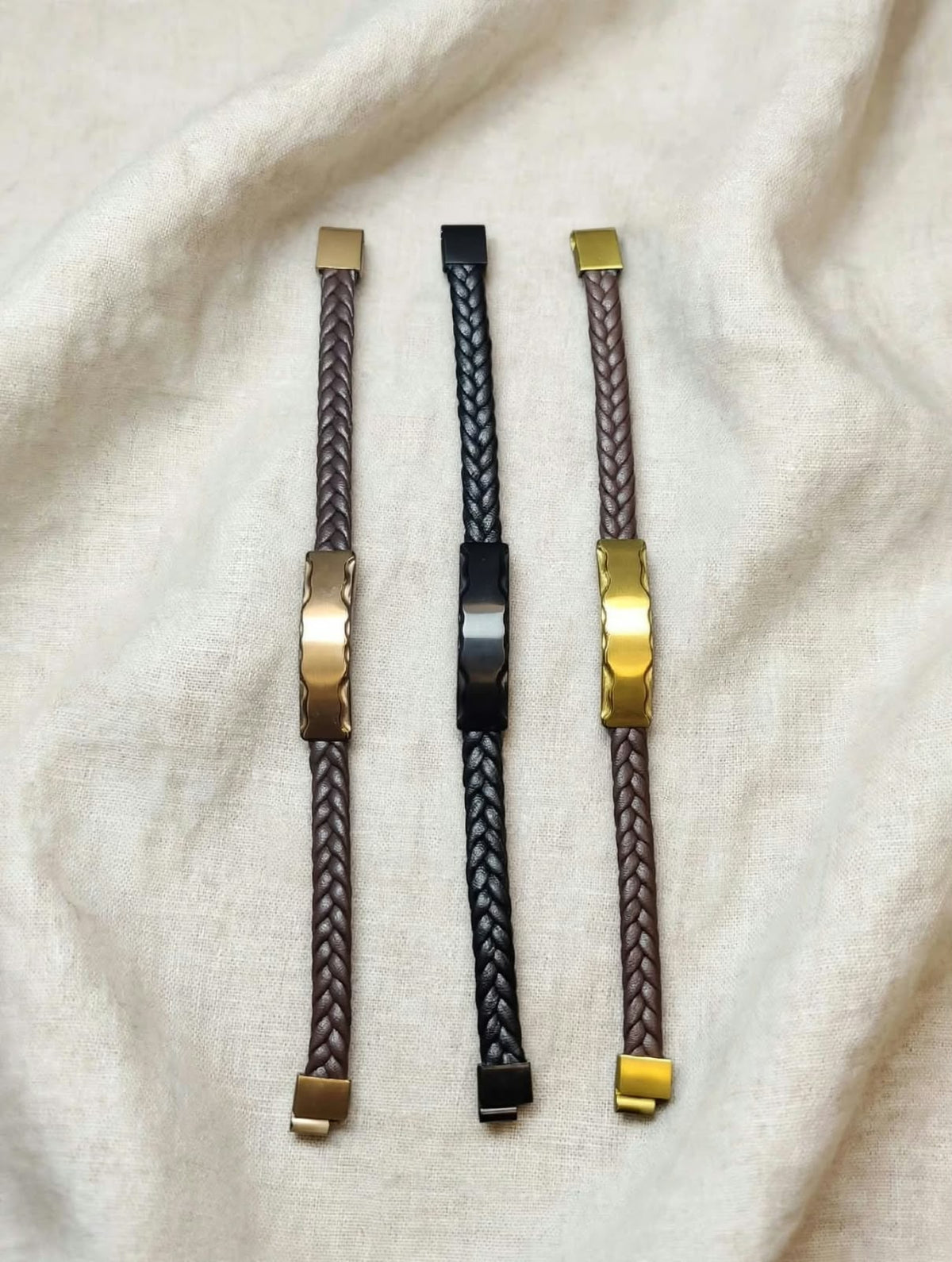 Braided Leather Bracelet With Center Plate