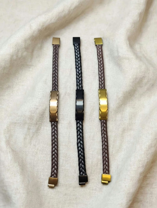 Braided Leather Bracelet With Center Plate