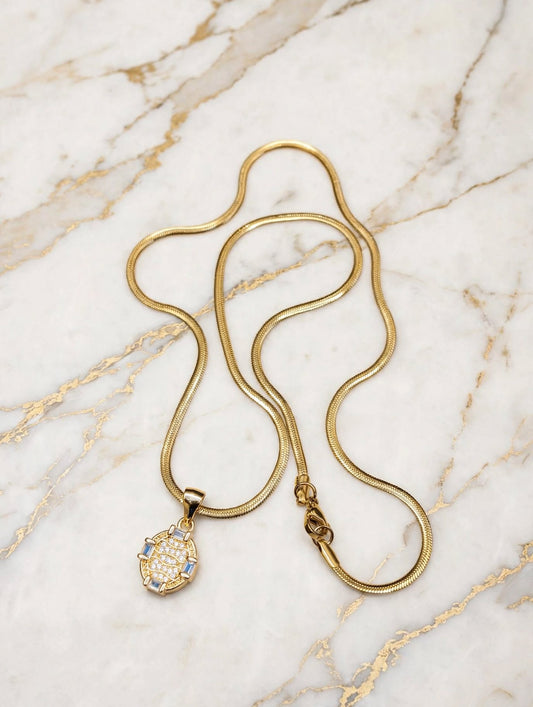Oval Zircon Pendant With Sanke Chain Necklace For Girls