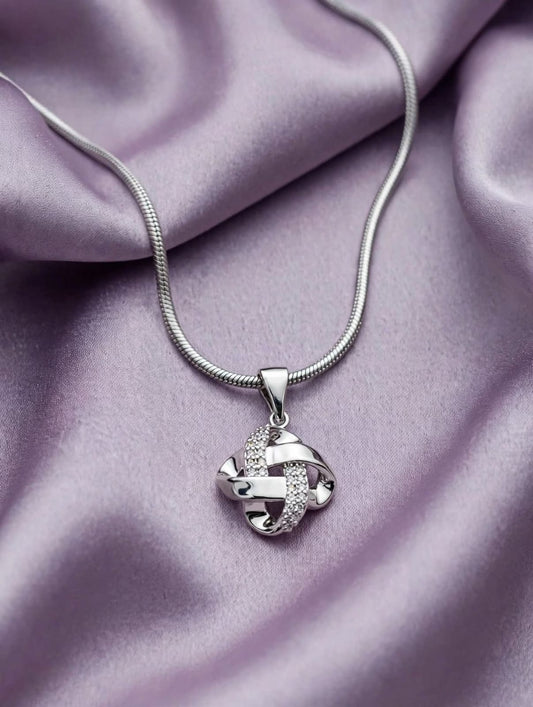 Silver Twisted Knot Pendant Neklace-Diamond Woven Design